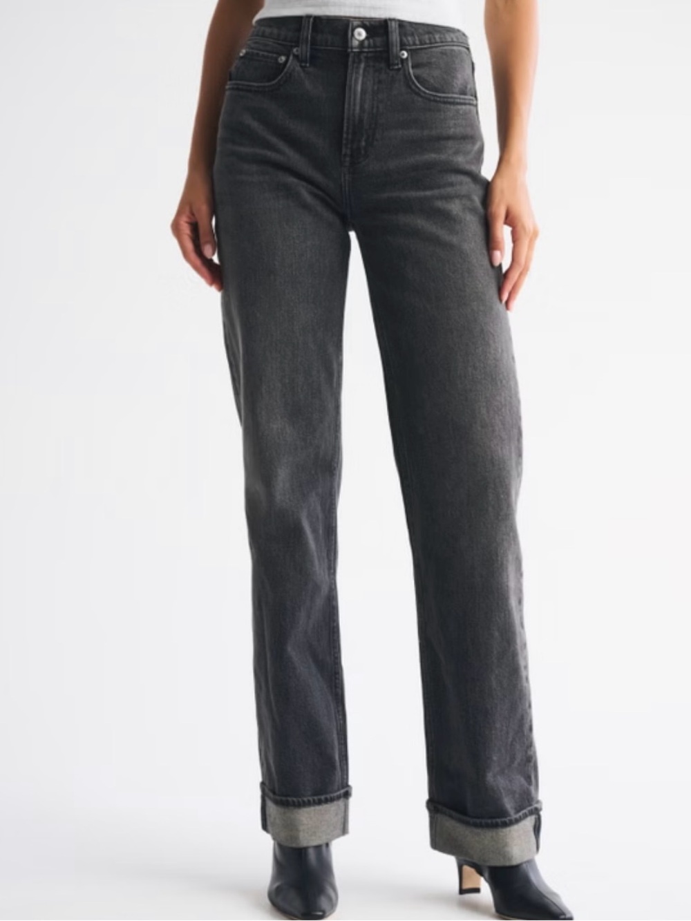 Abercrombie & Fitch Short Black 90s Straight Ultra High Rise Denim Jeans Western